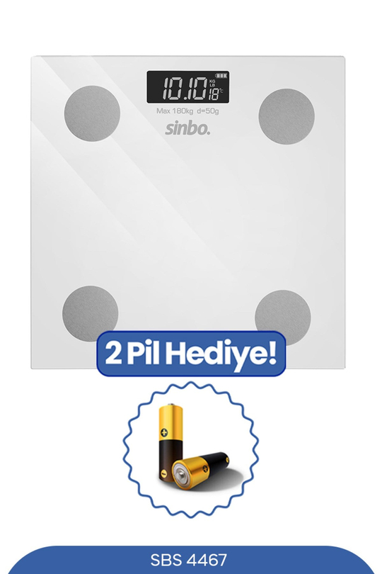Sinbo Sbs-4467 Bluetooth Dijital Yağ Su Kas Vücut Kitle Endeksi Kilo Ölçer Tartı Baskül - 28 Cm