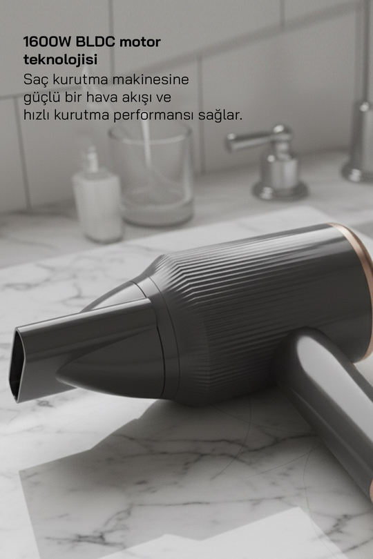 Sinbo SHD 1726 Saç Kurutma Mak. 1600W BLDC Turbo Motor, 3 Hız 4 Sıcaklık Ayarlı, 360°Manyetik Başlık
