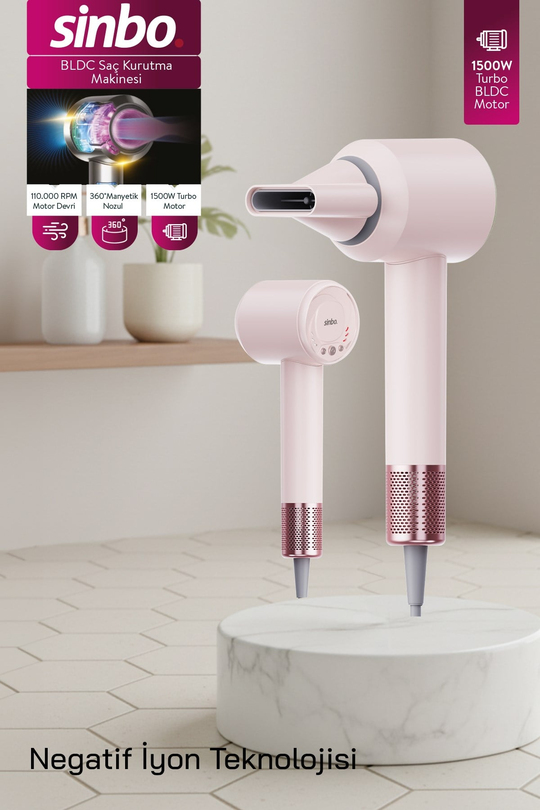 Sinbo SHD-1740 BLDC Saç Kurutma Makinesi Pembe – 3 Hız, 4 Isı Ayarı, İyon Teknolojisi