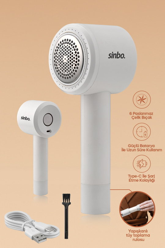 Sinbo SS-4076 Şarjlı Tiftik Temizleyici, 6 Çelik Bıçaklı, Type-C Şarjlı, Roller Başlıklı
