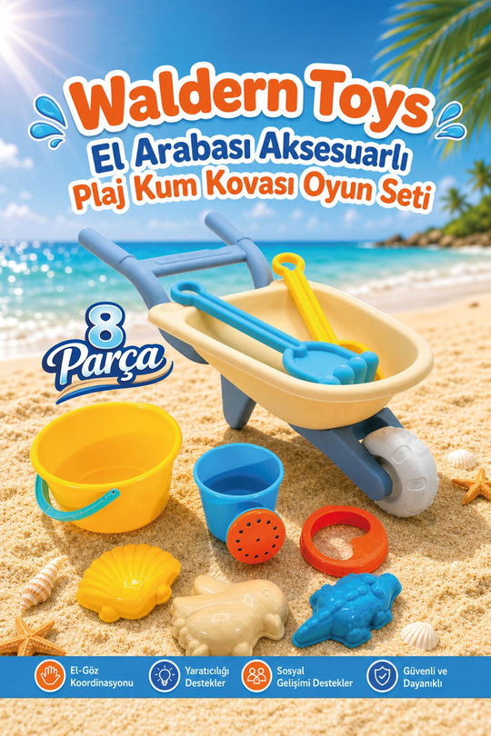 Toys El Arabası Aksesuarlı Plaj Kum Kovası Oyun Seti
