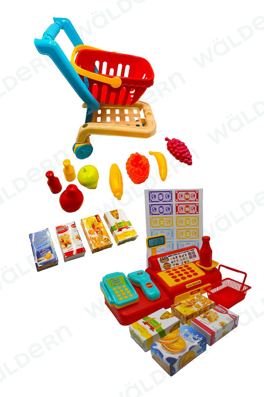 Toys Yazar Kasa Alışveriş Seti Meyveli Market Arabası Market - Pazar Evcilik Oyun Seti