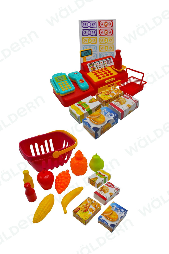 Toys Yazar Kasa Market Pazar Alışveriş Meyve Sepeti Aksesuarlı Evcilik Oyun Seti