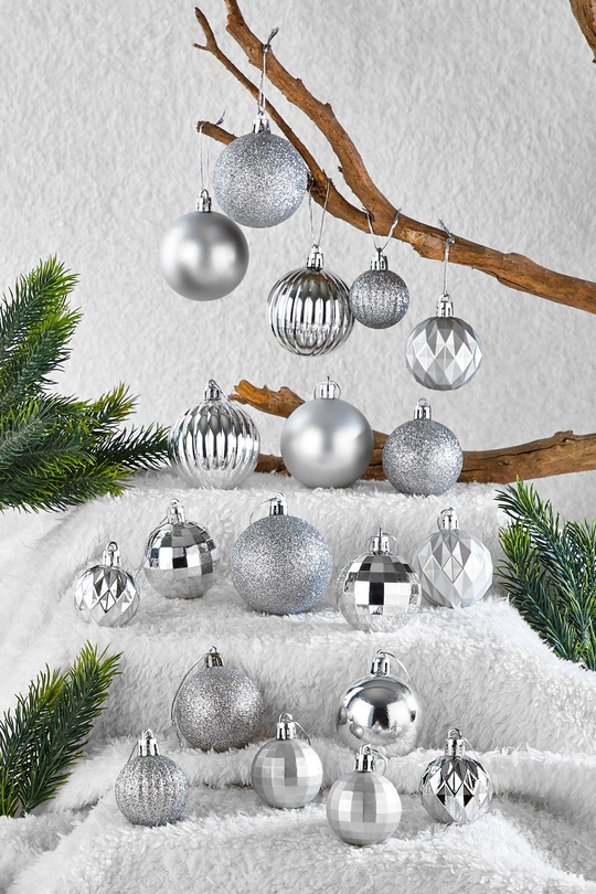 Waldern 20li Karışık Desenli Yılbaşı Süsü Gümüş Cici Top