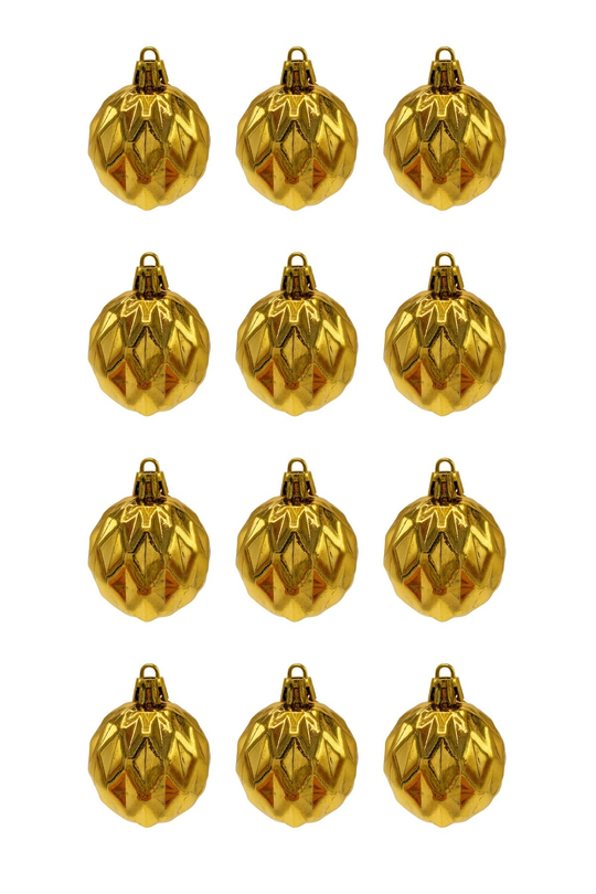 Waldern 5 cm 12li Cici Top Gold Baklava Desenli Parlak Yılbaşı Süsü