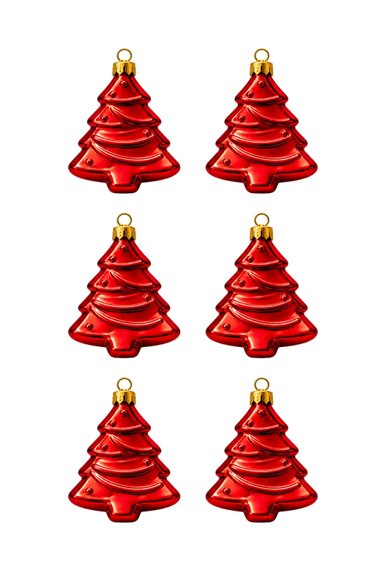 Waldern 6lı 10cm Ağaç Figürlü Xmass Tree Yılbaşı Çam Ağacı Süsü Kırmızı