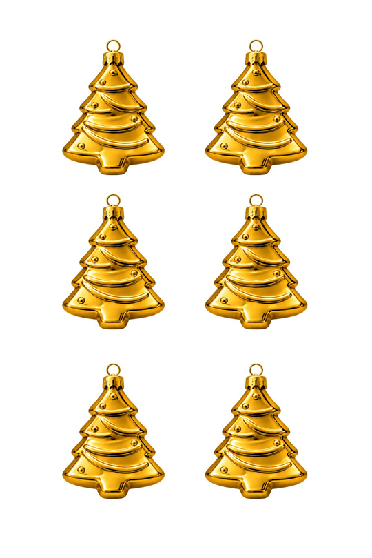 Waldern 6lı 10cm Ağaç Figürlü Xmass Tree Yılbaşı Çam Ağacı Süsü Gold
