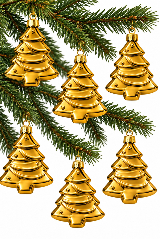 Waldern 6lı 10cm Ağaç Figürlü Xmass Tree Yılbaşı Çam Ağacı Süsü Gold