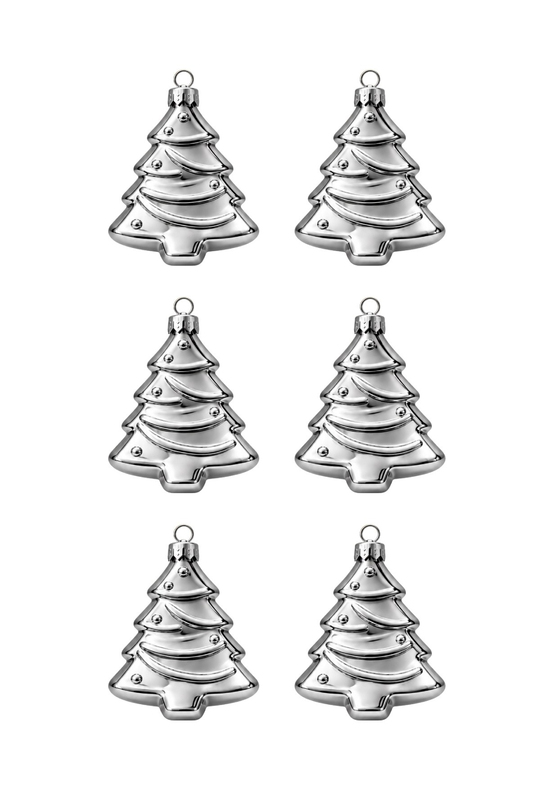 Waldern 6lı 10cm Ağaç Figürlü Xmass Tree Yılbaşı Çam Ağacı Süsü Gümüş