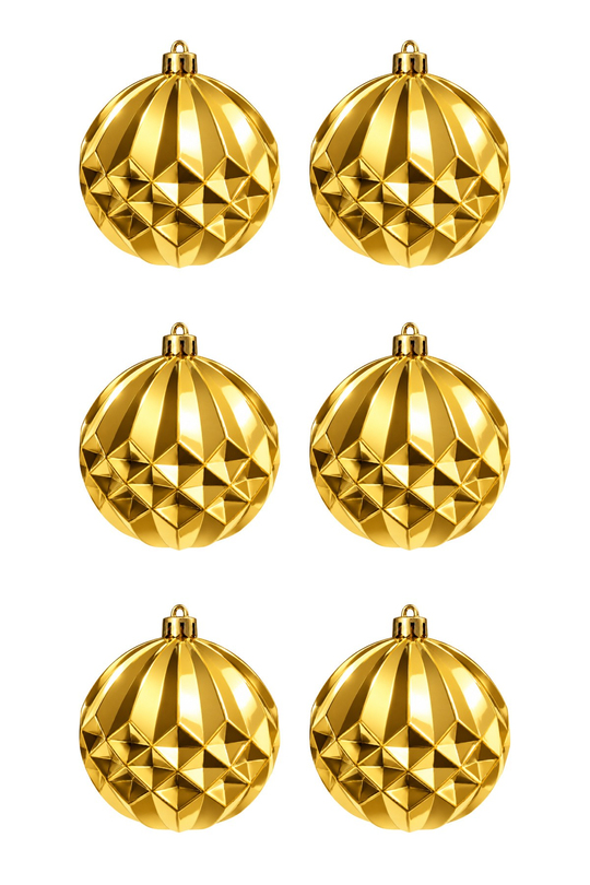 Waldern 6lı 6 Cm Geometrik Desenli Yılbaşı Çam Ağacı Süsü Rhombus Gold