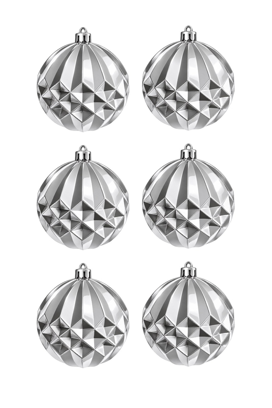 Waldern 6lı 6 Cm Geometrik Desenli Yılbaşı Çam Ağacı Süsü Rhombus Gümüş