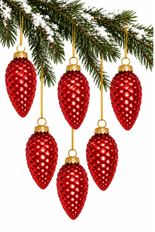 Waldern 6lı 8.5 cm Kozalak Figürlü Çam Ağacı Süsü Kırmızı