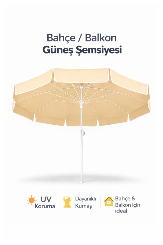 Waldern Garden 8 Telli Yüksek Kaliteli Eğilebilir Güneş Geçirmez Plaj Şemsiyesi 200cm - Bej