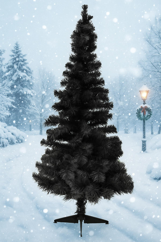 Waldern Luxury Yılbaşı Siyah Çam Ağacı 120 CM Plastik Ayaklı Yılbaşı Ağacı