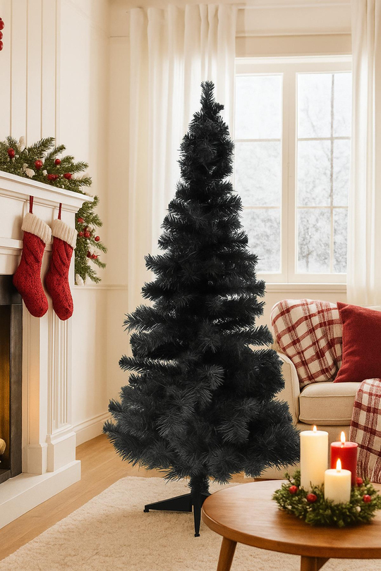 Waldern Luxury Yılbaşı Siyah Çam Ağacı 120 CM Plastik Ayaklı Yılbaşı Ağacı