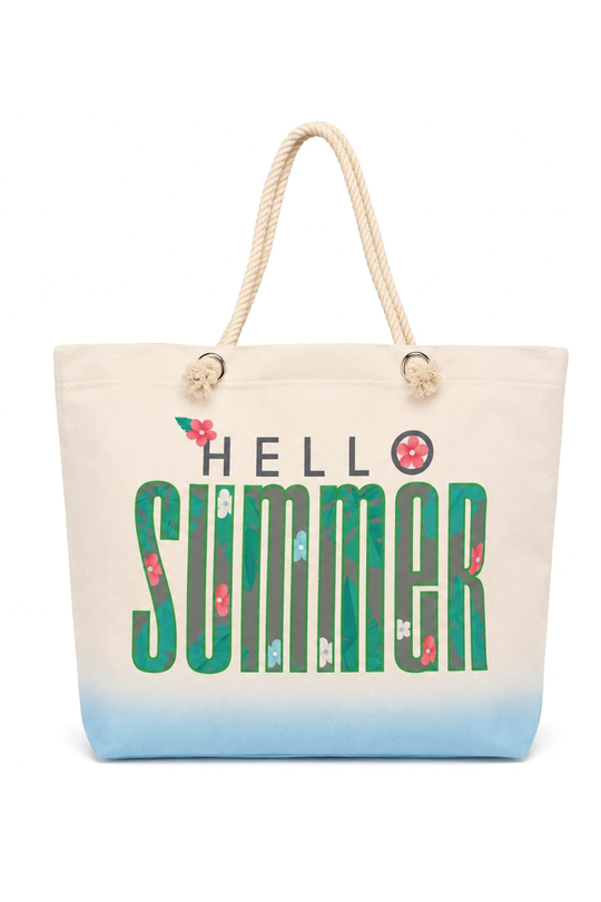 Waldern Plaj Çantası Hello Summer Yeşil Bez Çanta