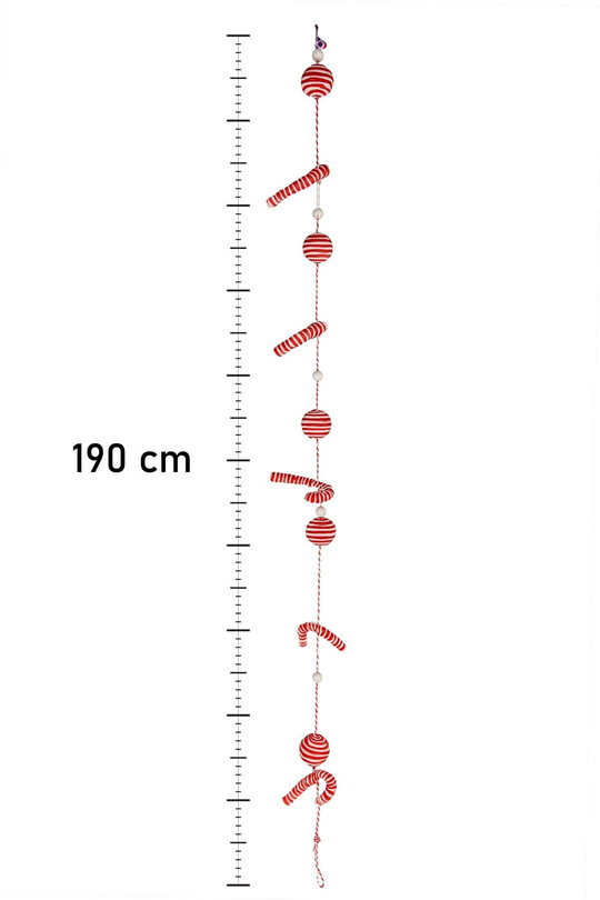 Waldern Premium Collection Luxury 190cm XL Şeker Kamışı-Top Süs Dekoratif Yılbaşı Süsü