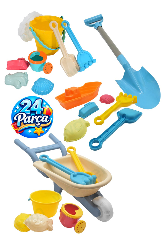 Waldern Toys Lux 24 Parça El Arabası Gemi Büyük Orta Boy Kova Kürek Takımı Plaj Kum Oyun Seti