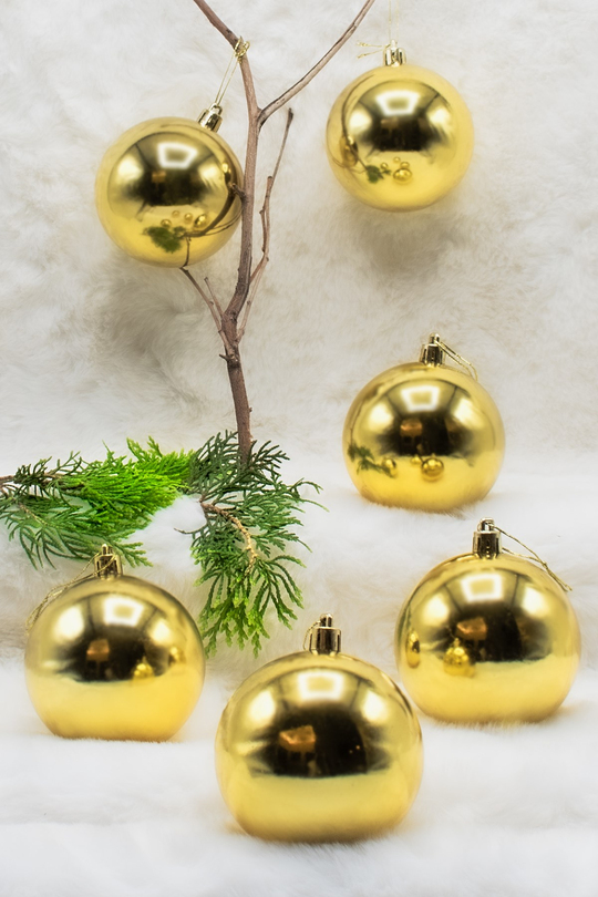 Waldern Yılbaşı Çam Ağacı Süsü Gold 8 Cm 6lı Cici Top