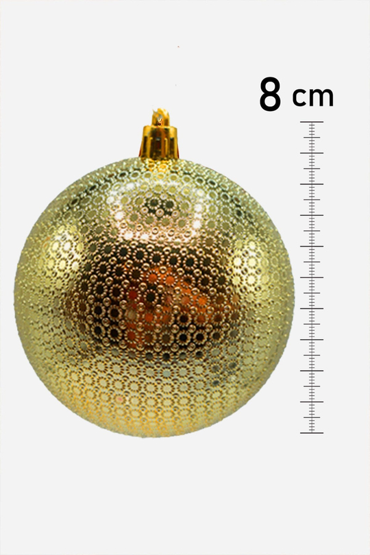 Waldern Yılbaşı Çam Ağacı Süsü Gold 8 Cm Figürlü Parlak 6lı Cici Top