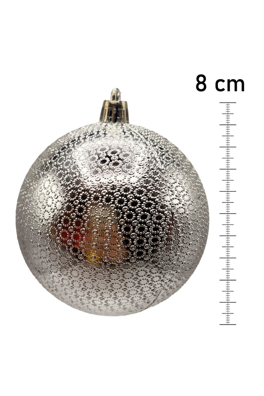 Waldern Yılbaşı Çam Ağacı Süsü Gümüş 8 Cm Figürlü Parlak 6lı Cici Top