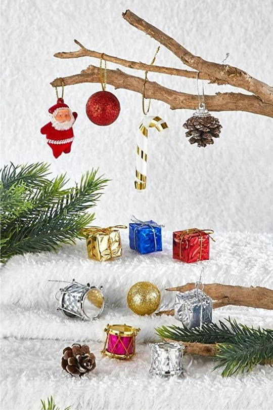 Yılbaşı Çam Ağacı 12 Parça Kozalaklı Karışık Süs Paketi