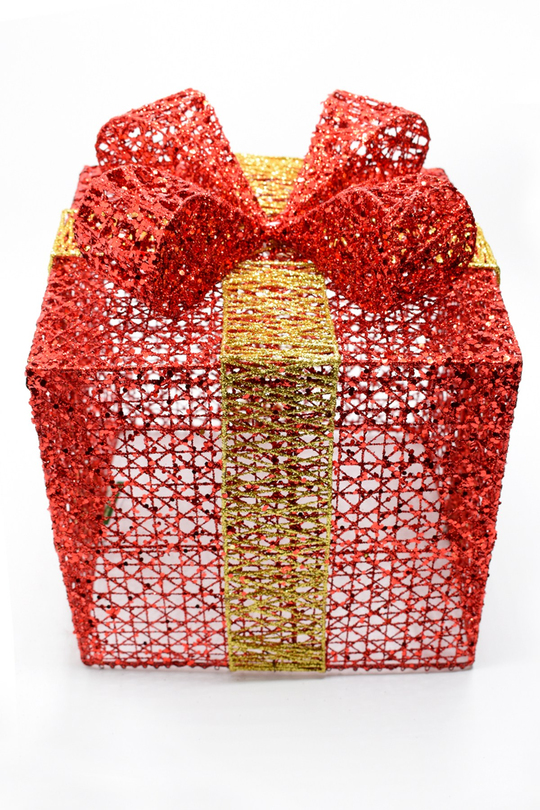 Yılbaşı Çam Ağacı Hediye Paketi Orta Boy Kırmızı Altın 22*22*22 Cm