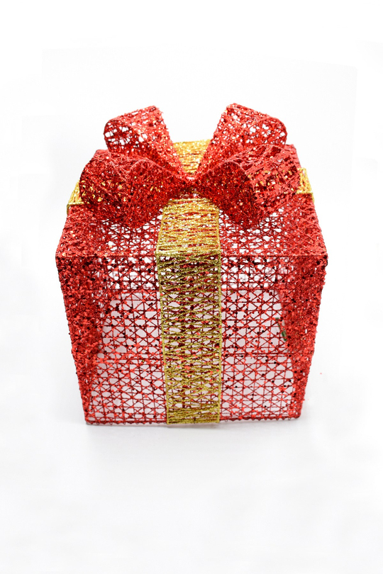 Yılbaşı Çam Ağacı Hediye Paketi Orta Boy Kırmızı Altın 22*22*22 Cm