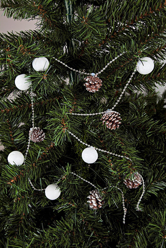 Waldern Yılbaşı Çam Ağacı Kozalaklı-Cici Toplu Zincir Süs 120cm Beyaz