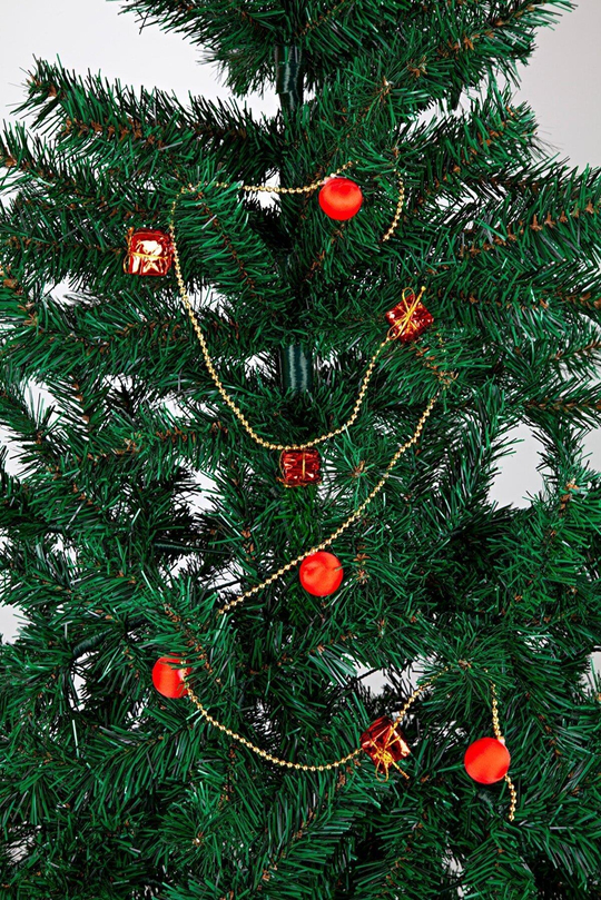 Waldern Yılbaşı Çam Ağacı Zincir Süs Hediye Paketi- Cici Top 120cm Kırmızı