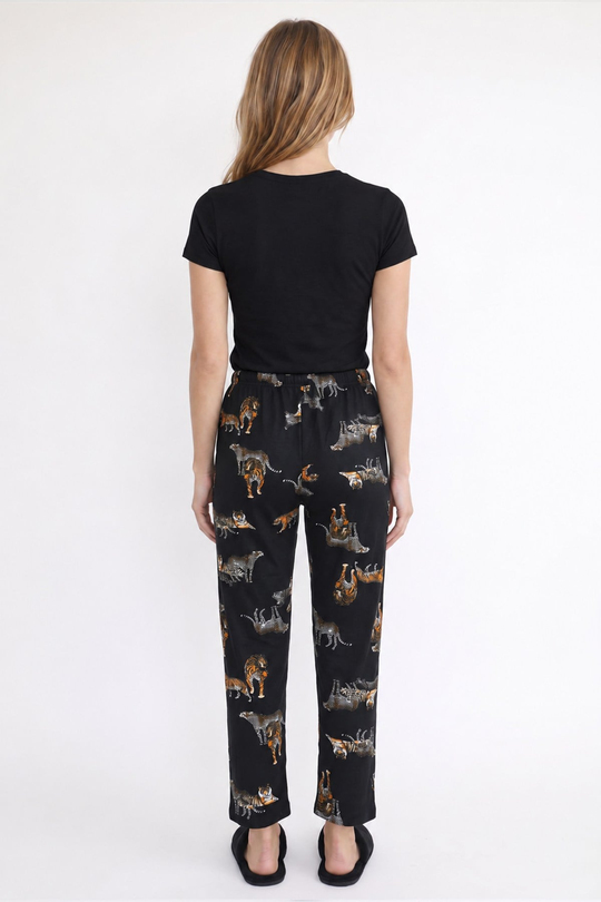 Kadın Süet Siyah Kaplan Desen Pijama Tek Alt