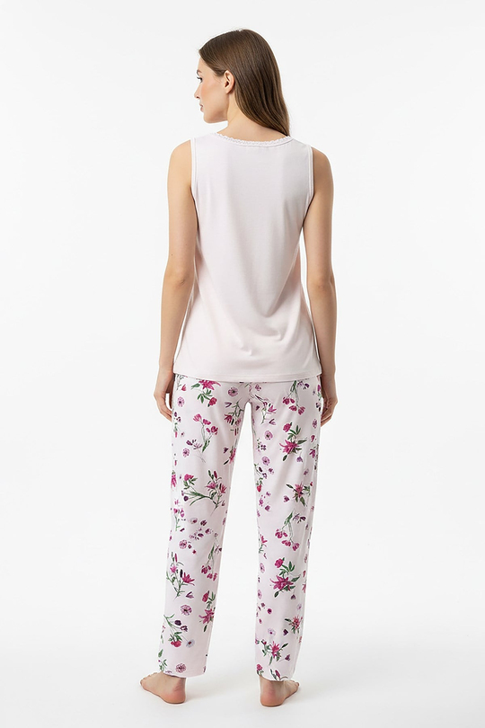 Kadın % 100 Ring Viskon V Yaka Altı Desenli Kalın Askılı Pijama Takımı | Somon 40108-4768