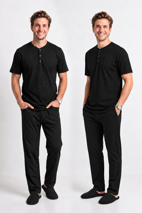 Erkek Genç %100 Pamuk Onü Patlı Pijama Takımı | Siyah 0020