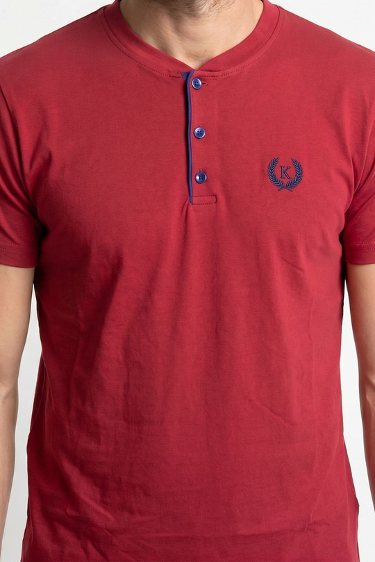 Erkek % 100 Pamuk Düğmeli Yaka Altı Düz Cepli Şortlu Pijama Takımı | Bordo 624