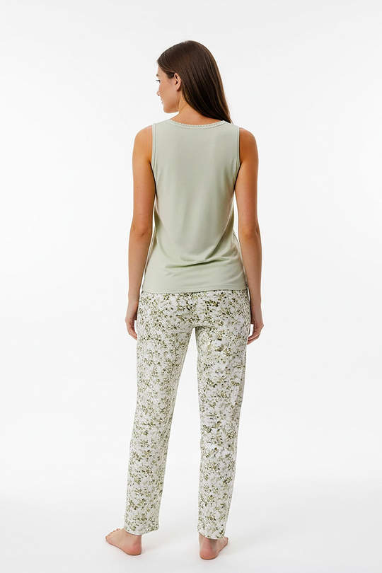 Kadın % 100 Ring Viskon V Yaka Altı Desenli Kalın Askılı Pijama Takımı | Beyaz 40108-3164