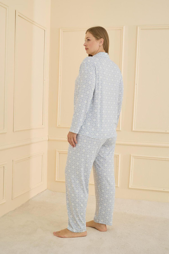 Kadın Milan Battal Önden Düğmeli Pijama Takım | Mavi 50801-2529