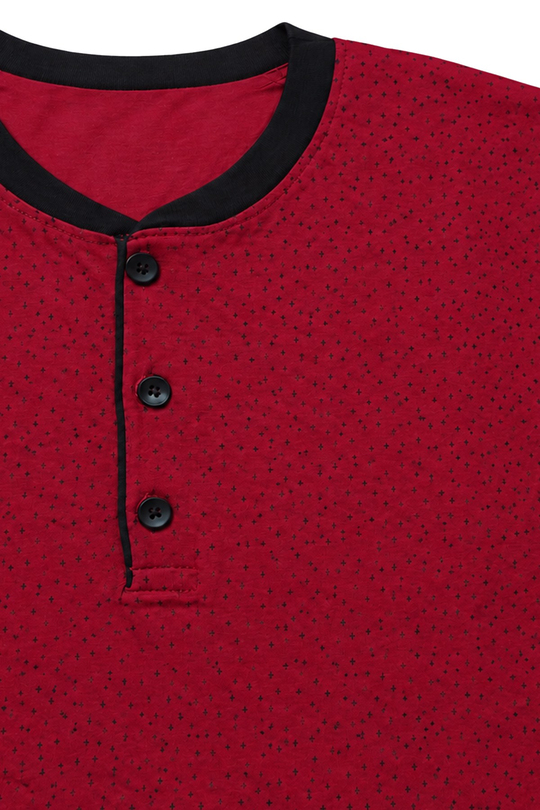 Erkek Genç %100 Pamuk Önü Patlı Pijama Takımı | Bordo 021