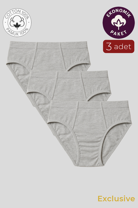 Erkek Pamuklu Süprem Slip Külot 3lü Paket – Rahat & Dayanıklı | Gri Melanj K0037
