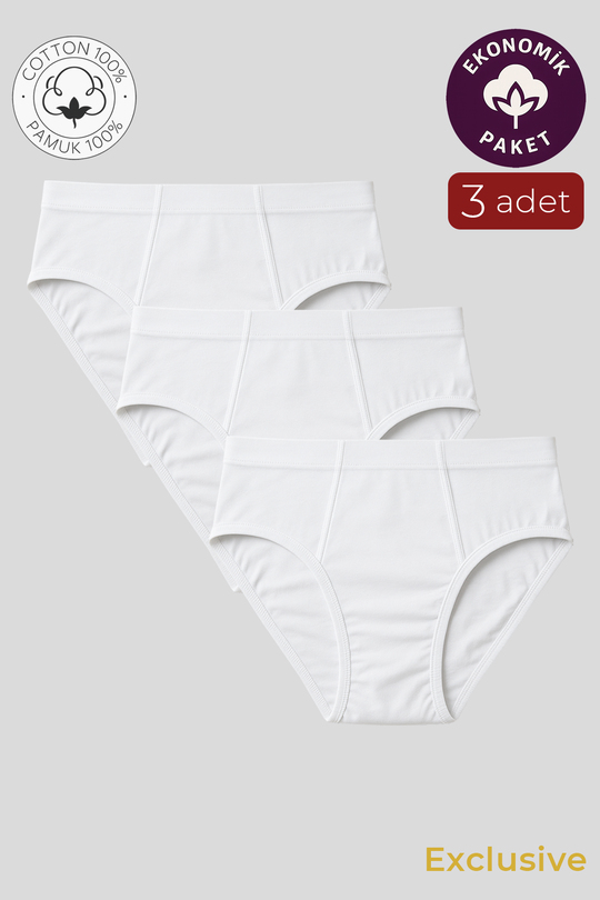 Erkek Pamuklu Süprem Slip Külot 3lü Paket – Rahat & Dayanıklı | Beyaz K0037