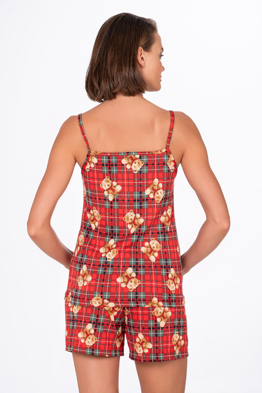 Kadın Ayıcık Desenli İp Askılı Şortlu Pijama Takımı