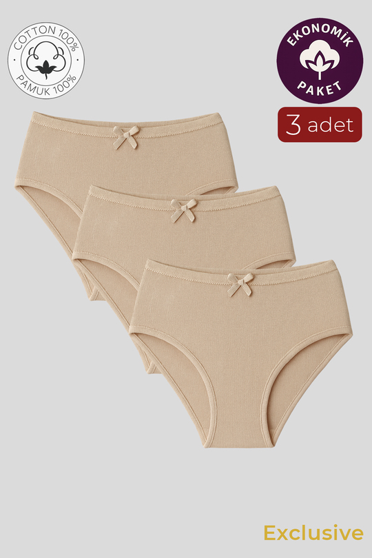 Kadın Yüksek Bel Pamuklu Ribana Slip Külot 3lü Paket – Esnek & Rahat | Ten K0305