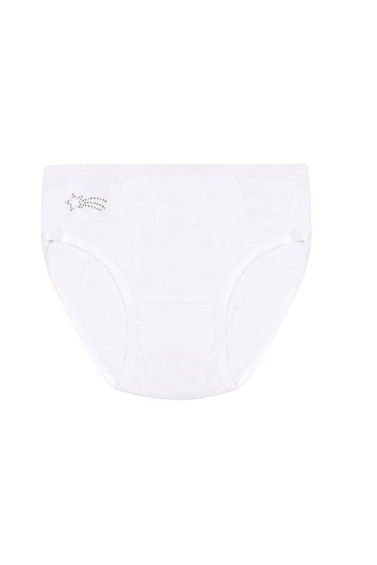 Kız Çocuk %100 Pamuklu Ribana Taş Detaylı Slip Külot | Beyaz K0840