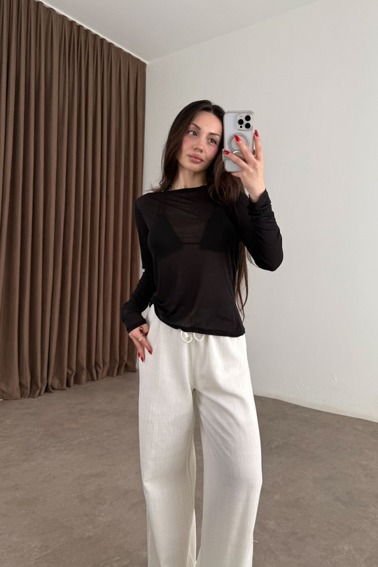Premium Pamuk Sırt Dekolteli İnce Siyah Bluz 