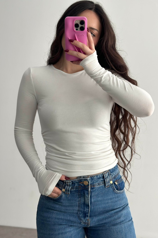 Drapeli Kaşmir Pamuk Düz Basic Beyaz