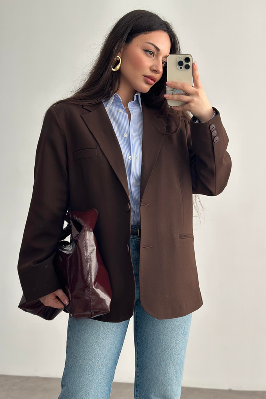 Klasik Kahve Premium Blazer Ceket