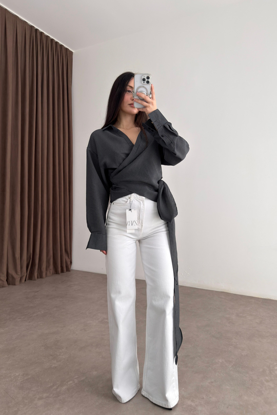 ZRA Dikişli Paça Straightleg Beyaz Jean 