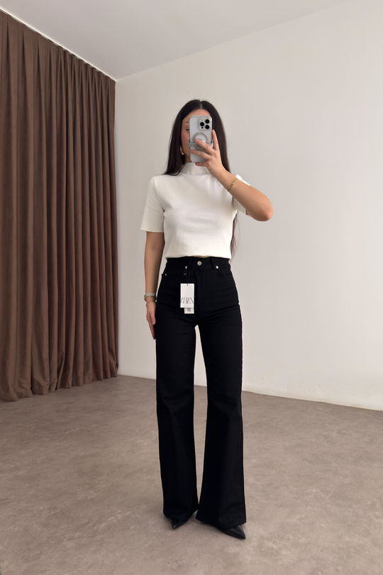 ZRA Dikişli Paça Straightleg Siyah Jean 