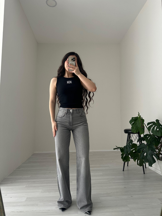 ZRA Orj. Taşlı Gri Jean