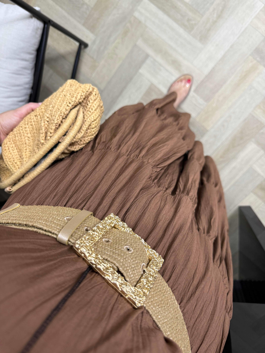 Emma Orj Marka Model Beli Lastikli Elbise Acı Kahve