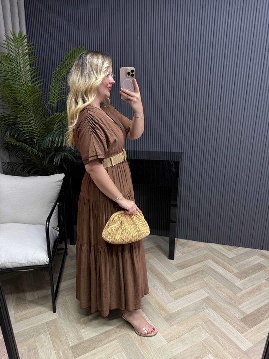 Emma Orj Marka Model Beli Lastikli Elbise Acı Kahve